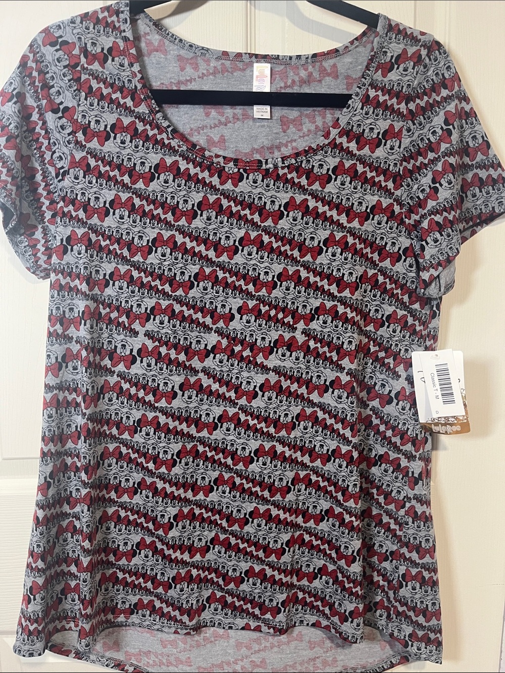 LuLaRoe Women's Minnie Mouse Scoop Neck Tee - Red and Gray